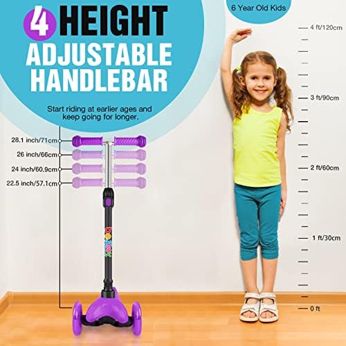 BELEEV A1 Scooter for Kids Ages 2-6, 3 Wheel Kick Scooter for Toddlers Girls Boys, Light up Wheels, Adjustable Height, Lean to Steer, Non-Slip Deck, Lightweight Push Scooter for Children