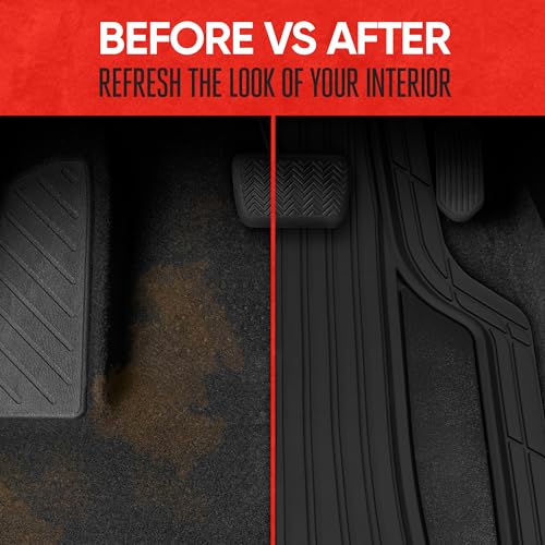 Image of Motor Trend Rubber Car Floor Mats - Durable, All Weather Protection with Non-Slip Backing, Two Tone Accent - For Front and Rear, Black & Gloss Black