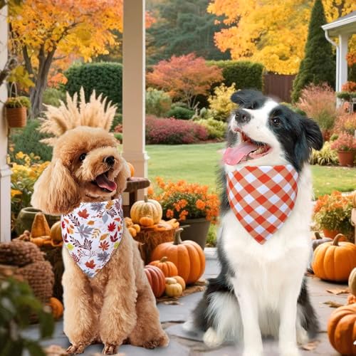 Thanksgiving Dog Bandanas Large 3PCS, 6 Pattern Fall Scarf for Boy and Girl, Pumpkin Leaves Rugby Triangle Reversible Bibs Breed for Puppy Pets - Image 7