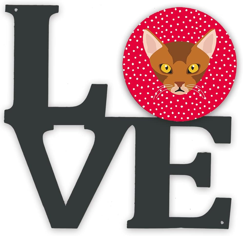 Caroline's Treasures CK5077WALV Abyssinian Cat Love Metal Wall Artwork Love, Red Indoor Outdoor Art Decor Patio, Bathroom, Kitchen Colorful Aluminum and Black Steel Sculpture
