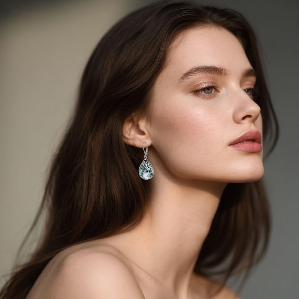 Dragonfly/Butterfly/Hummingbird Earrings Sterling Silver Earrings for Women Filigree Teardrop Abalone Shell Drop Dangle Leverback Earrings Jewelry - Image 4