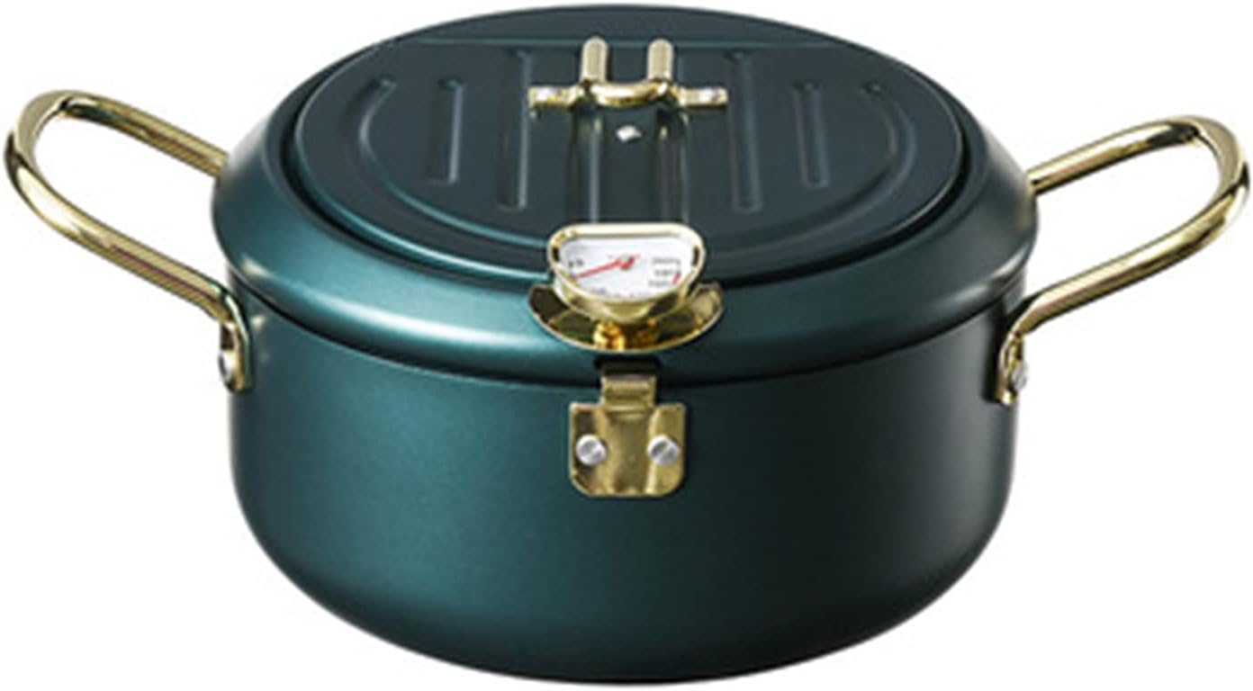 Deep Fryer Pot, Japanese Tempura Fryer with Thermometer, Non-stick Stainless Steel Deep Fryer Lid And Oil Drainer, for Kitchen French Fries, Fish and Shrimp