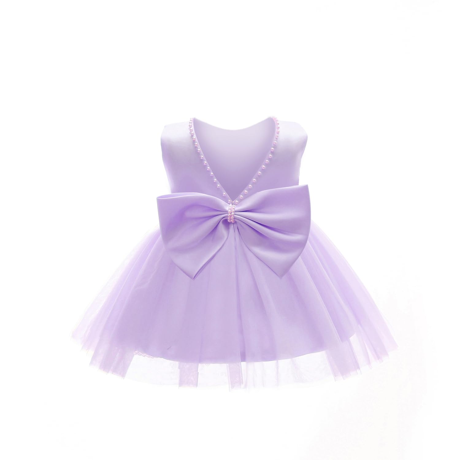 Baby Girls Formal Dress with Large Bowknot Tulle Backless Satin Party Birthday Baby Flower Girl Dresses