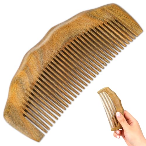 Natural Green Sandalwood Travel Hair & Beard Comb - Fine Tooth, Anti-Static, Dandruff Prevention - Portable Detangling Comb, Curls & Wet Hair - 1 Pack