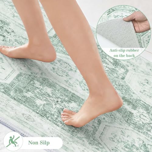 Yinhua Green Bathroom Runner Rug Washable, Vintage Long Bathroom Rug Runner