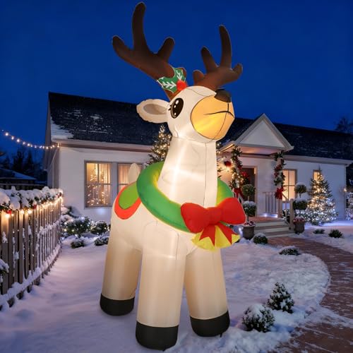 ShinyRelief 10 ft Giant Christmas Inflatable Reindeer Decoration - Christmas Blow up Reindeer with Built-in Bright LED Inflatable Elk for Xmas Outdoor Garden Yard Lawn Eve Party Decor