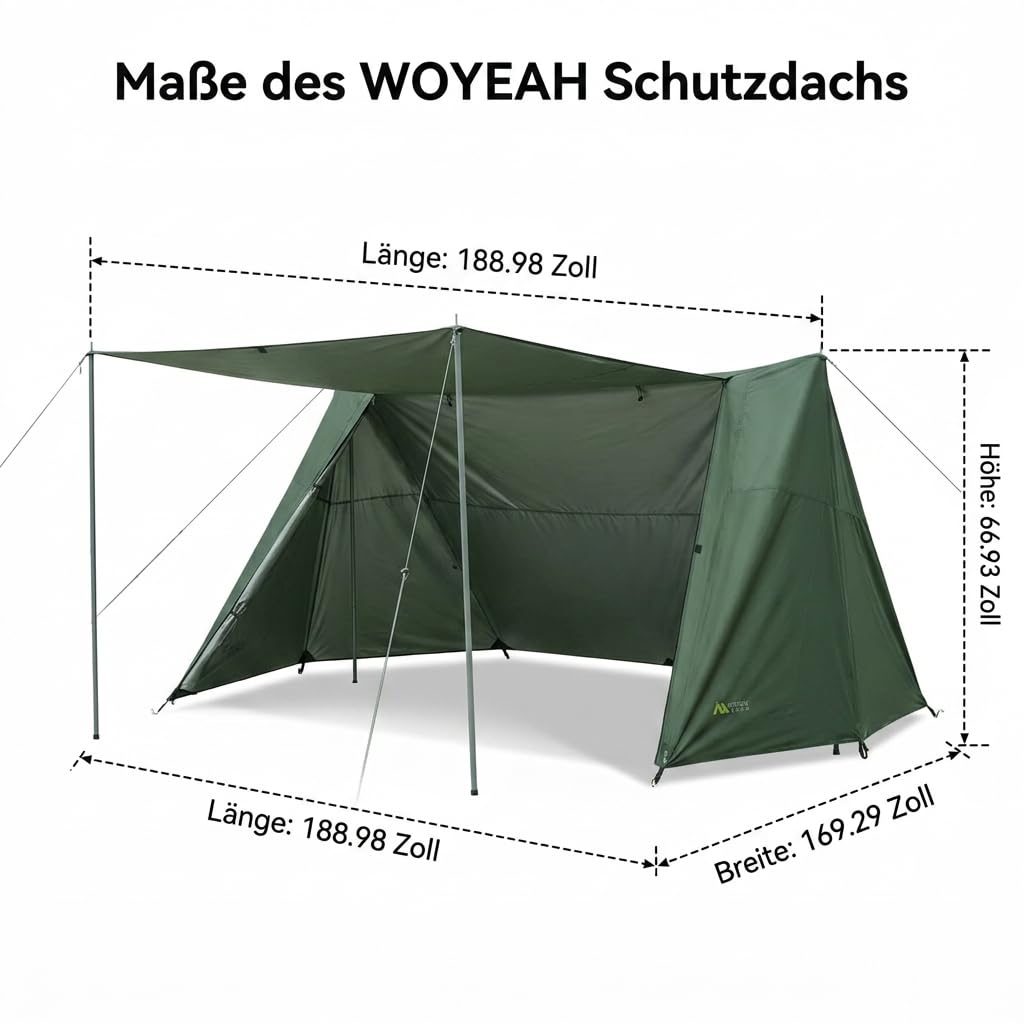 Robuste Gewebeplane 5000mm, Ultraleichtes Tarp für Wanderungen & Festival, Wasserdichtes Sonnensegel aus Oxford-Gewebe, 60x35x35cm Faltmaß, Dark Green