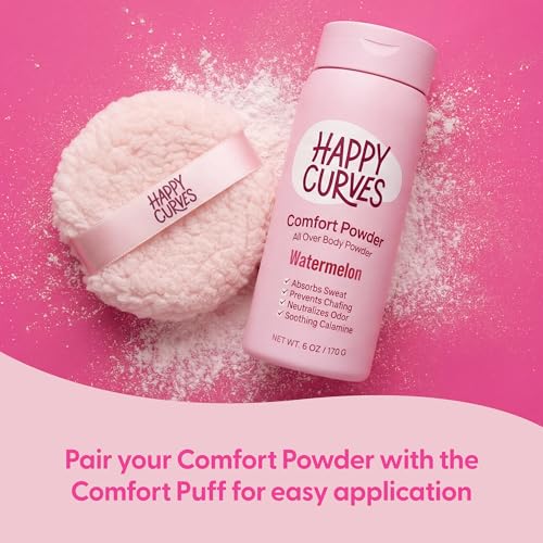Image of HAPPY CURVES Comfort Powder: Talc Free Anti Chafe Body & Foot Dusting Powder Deodorant to Control Inner Thigh Chafing, and Private Areas 6oz (Pack of 1) - Watermelon