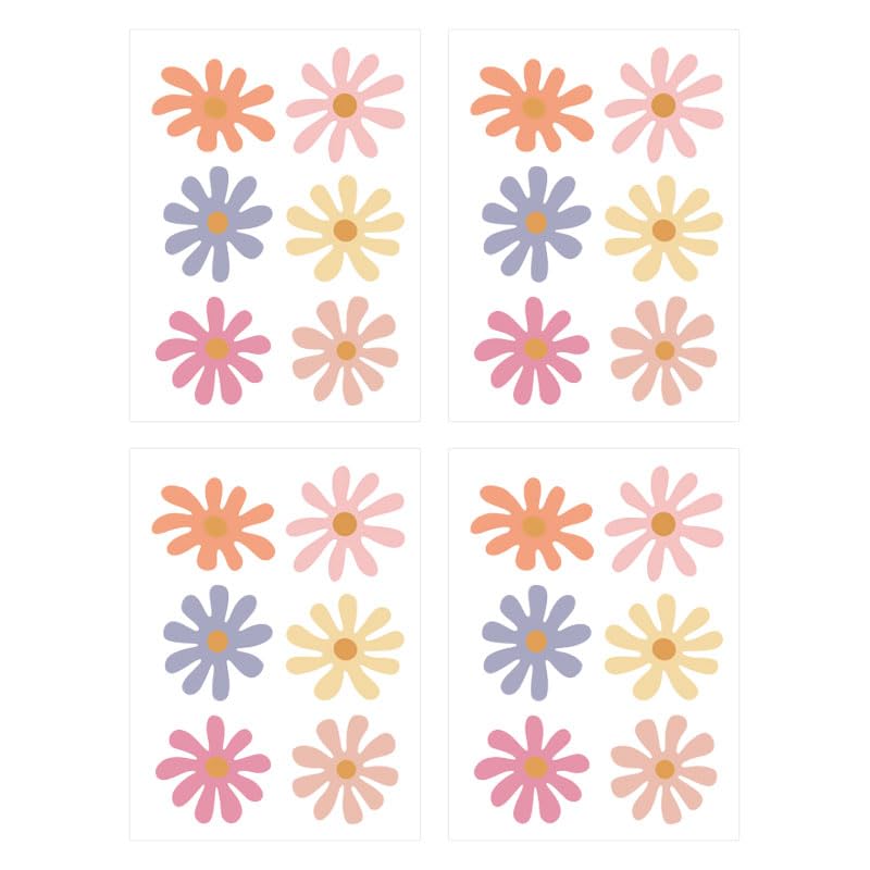 24Pcs Colorful Daisy Flower Wall Stickers, Daisy Stick Vinyl Decals for Girls and Kids Room, Nursery, Bedroom Decoration