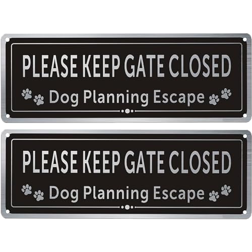 CDXHOME 2 Pack Please Keep Gate Closed Sign Please Close the Gate Metal Sign Dog Planning Escape Brushed Aluminum UV & Weather Resistant 9.8 x 3.5 IN