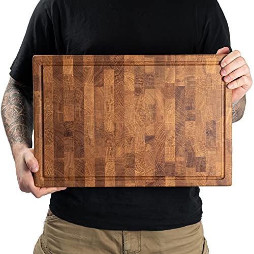 Daddy Chef End Grain Wood cutting board - Wood Chopping block - 18x12x1.5 reversible Large cutting board - Kitchen butcher block cutting board with feet - Kitchen Wooden chopping board