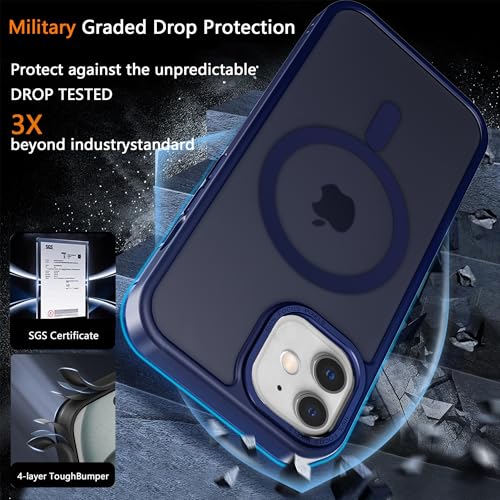 Image of Magnetic iPhone 12mini case,Compatible with Magsafe, Military-Grade Protection,Slim Translucent Matte Shockproof with Anti-Scratch Anti-Fingerprint Phone Cover (Dark Blue, iPhone 12mini)