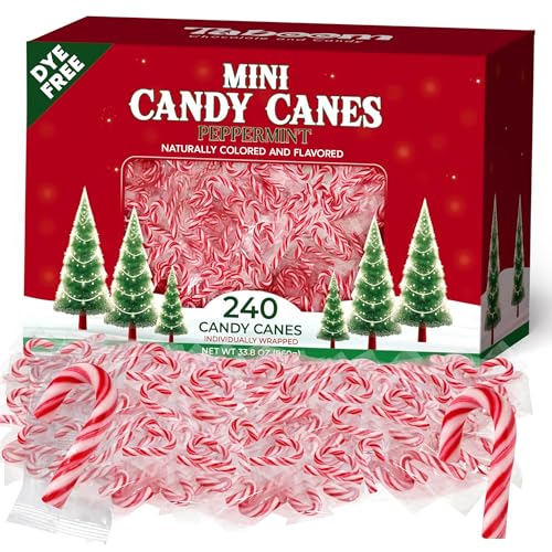 Bulk Mini Candy Cane Individually Wrapped 240 Pack - Dye-Free Small Peppermint Candy Canes Red & White Christmas Candy For Holiday Gifts, Stocking Fillers, Party Favors & Decorations