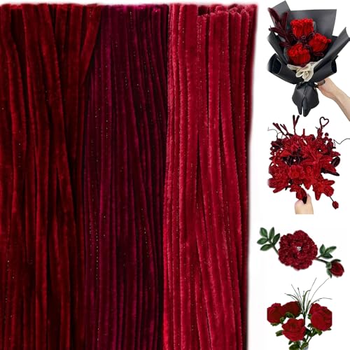 Pfeifenreiniger Blumen Set 300 Stück Pfeifenputzer zum Basteln - 30 cm Lange Chenilledraht in 3 Farben Pastell & Candy Farbverlauf für DIY Blumen Deko Kunsthandwerk (Rot)