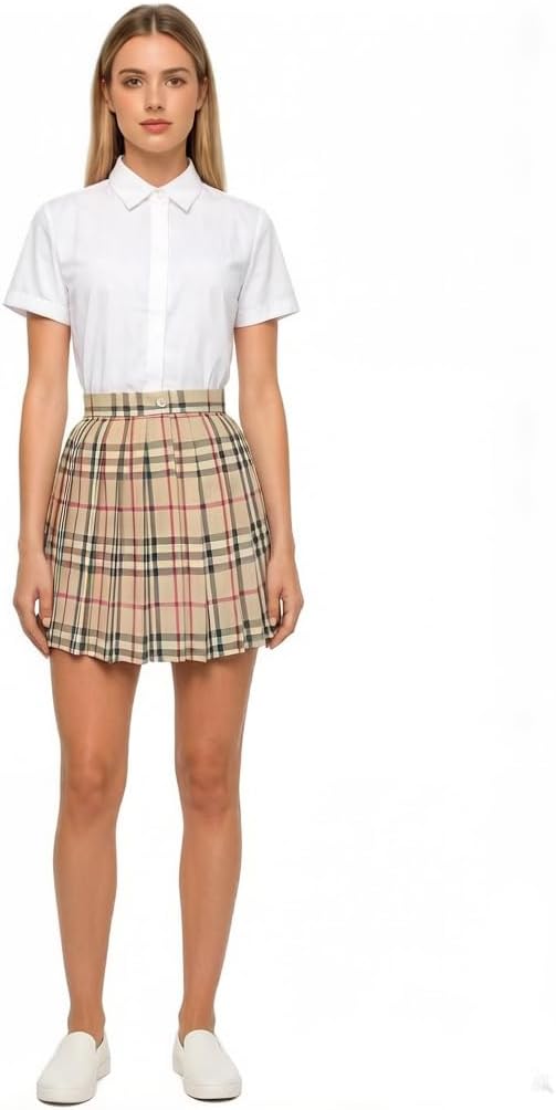 Women's Girls Plaid Pleated Skirt High Waisted Japanese School Uniform A-line Pleated JK Skirt Skater Tennis
