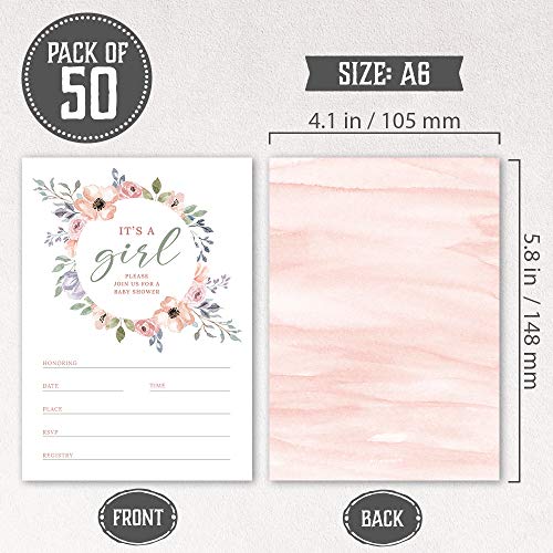 Hat Acrobat Set Of 50 Floral Baby Shower Invitations With Envelopes #TOP1