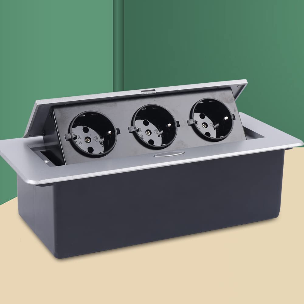 Ciabatta elettrica nascosta con coperchio ribaltabile, per scrivania e ufficio, colore nero, argento, 22,3 x 10,8 x 7 cm