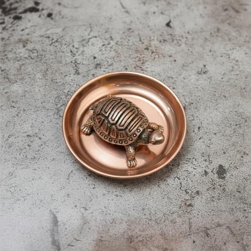 Image of Copper Tortoise Idol for Feng Shui & Vastu | Handmade Lucky Turtle Showpiece for Table Top, Home Temple, Office Desk & Spiritual Gifting (Tortoise with Plate)