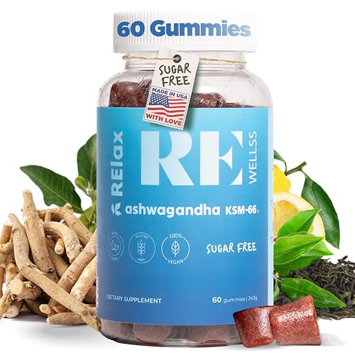 REWELLSS Ashwagandha Gummies | Dietary Supplements | KSM-66 Ashwagandha Root 300mg | L-Theanine Vitamin D | Sugar Free Gluten & Gelatin Free | Immune Support Relaxation & Focus Stress Relieve