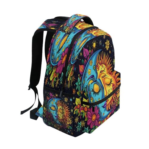 Colorful Moon Sun Flower Backpack for School Boys Girls Adults Kids Bookbag Laptop Bag 15L2