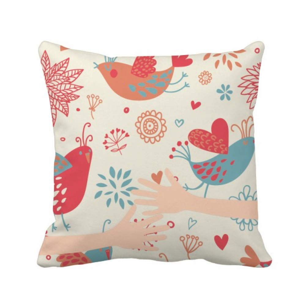 Coussin de oiseaux fleurs peintes housse decorative de canape