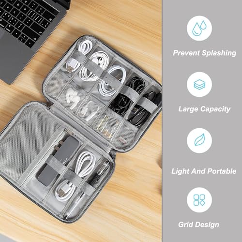 CPYJW Kabeltasche Organizer für Reisezubehör - Grey Travel Essentials Tasche für Handy, Festplatte, Powerbank, SD Karten