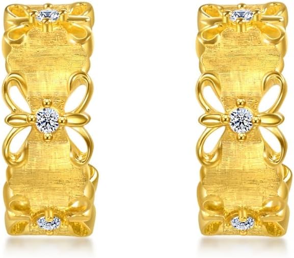 CHOW SANG SANG Gold Rhyme 999.9 24K Gold 'Blossom' Floral Diamond Gold Earrings for Women 95102E