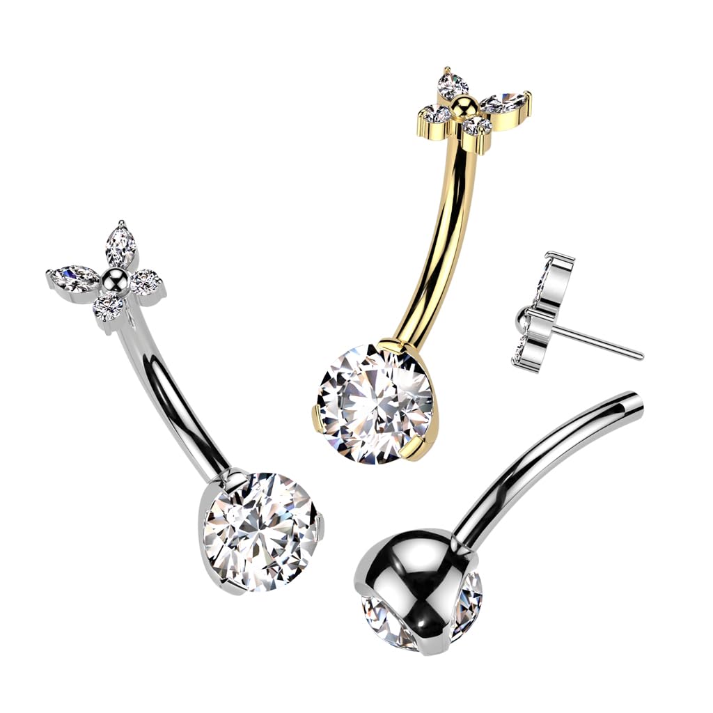 Paula & Fritz® Push-In Piercing Bauch-nabelpiercing Schmetterling Zirkonia Titan-ium Grade 23 1,6-mm Stab-Dicke Gewindelos Bananabell Nabelpiercing