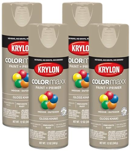 Image of Krylon K05526007 COLORmaxx Spray Paint and Primer for Indoor /Outdoor Use, Gloss Khaki, 12 Ounce (Pack of 4)