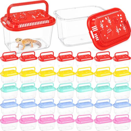 Image of LemonRoad 35 Pcs Plastic Reptile Terrariums Carrier Cage Enclosure Snake Breeding Box Hatching Container Fish Tank with Ventilated Lid for Tarantula Spider Turtle Lizard (Fresh,5.1x3.5x3.5 Inch)