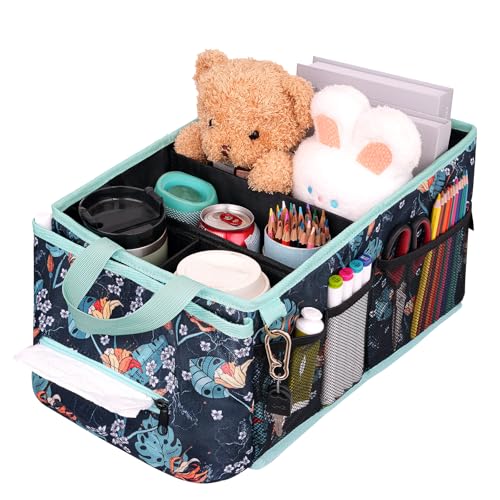 Image of HEYSKAY Car Seat Organizer-Passenger Seat Organizer, Collapsible Small Car Seat Organizer for Console Front /Back, Car Caddy with 4pc Drink Holders Automotive Backseat Organizer for Kids