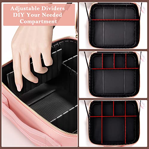 Milishow Travel Makeup Bag With Mirror And Lights, 3-Color Adjustable Mirror With Led Light, Adjustable Dividers Makeup Organizer Case, Waterproof Cosmetic Train Cases For Women - Pink #TOP2