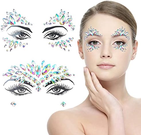 2pcs Crystal Tattoos Festival Face Jewels Rhinestones Gems Stickers Body Temporary Tattoos Bindi Eyes Stones Mermaid for Rave Party Face Rocks