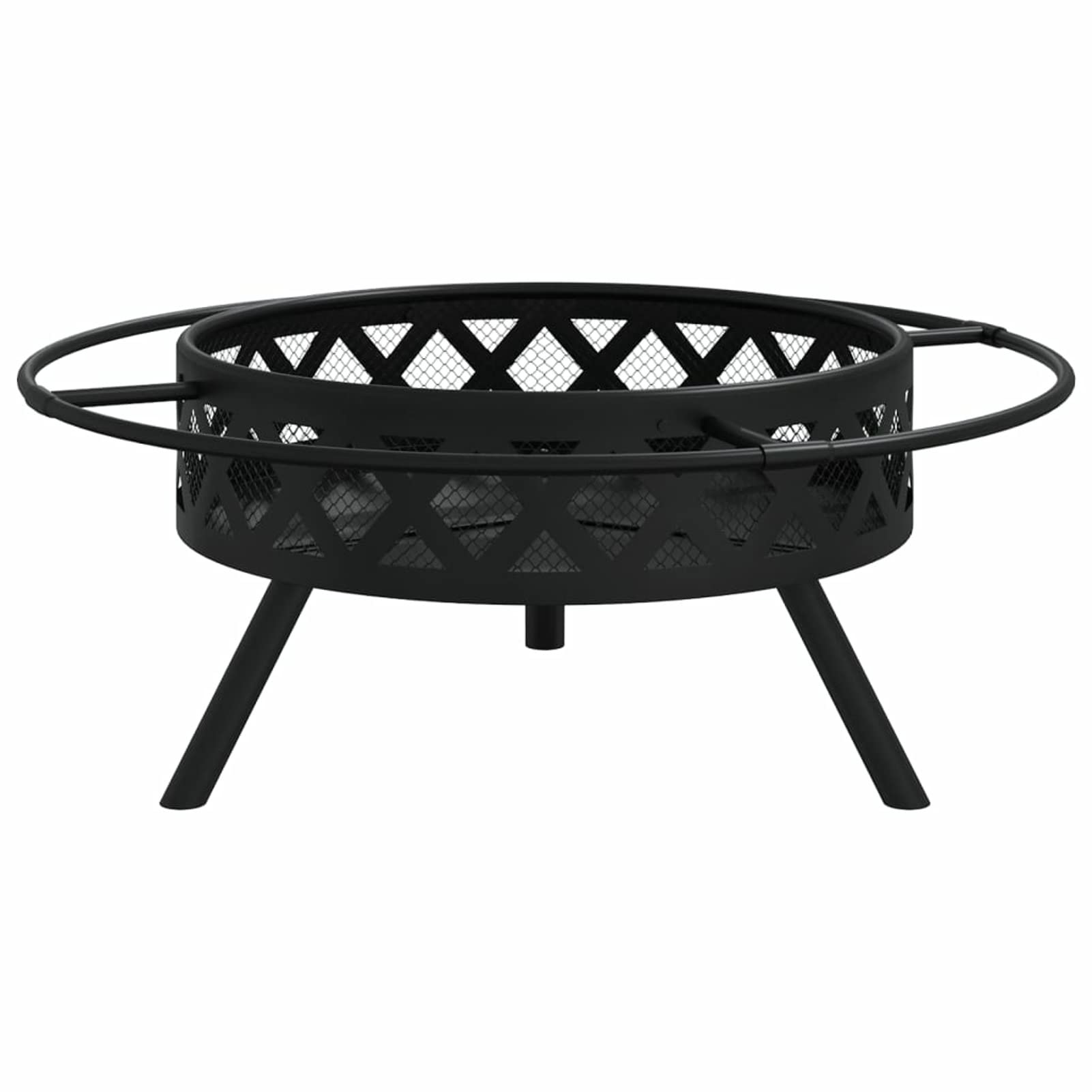 Palenisko z pogrzebaczem, ochrona przed iskrami, palenisko ogrodowe, z ochroną przed iskrami i rusztem do grillowania, 70 cm, stal XXL