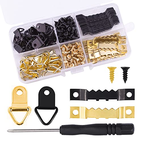 Preisvergleich Produktbild luckaide 251 Stück Bildaufhänger, Bilderhaken zum Schrauben, Bilderrahmen Haken, Zackenaufhänger,Leinwand Aufhänger,Bilderrahmen Aufhänger, Bildaufhängung (Schwarz und Gold)