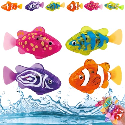 Leuchtfische Badewanne Spielzeug Interaktives Roboter Fische für Katzen Leuchtende Roboter Fisch Katze Spielzeug Elektrische Fische für Katzen Wasserspielzeug (4 Stück)