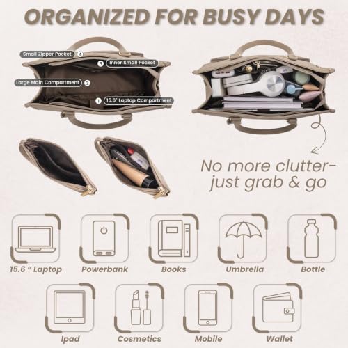 Image of OCEANEVO 2 in 1 Stylish Laptop Tote Bag for Women Office use with Insulated Lunch Bag Compartment includes Small Pouch and Luggage Tag, Laptop Handbag for Office, Travel