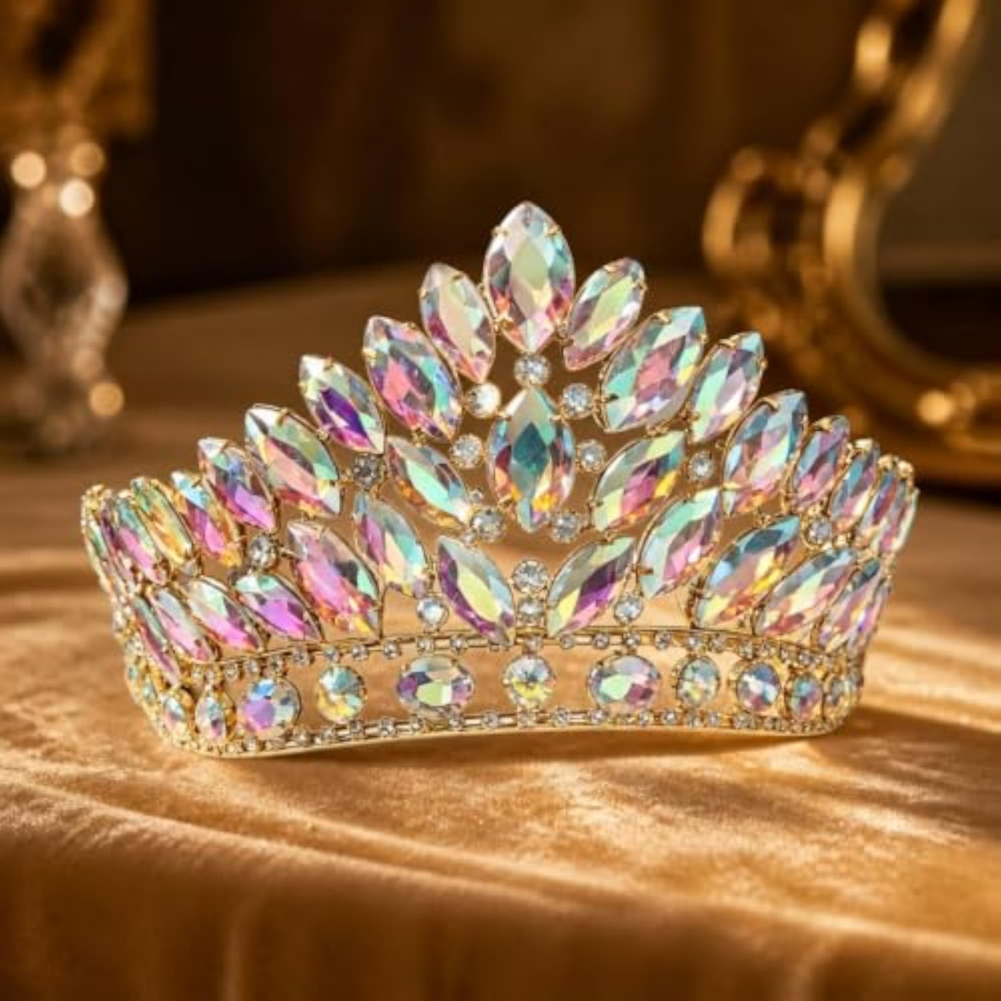 Ornate Alloy Tiara with Crystal-Like Stones, Charming Crown Headpiece