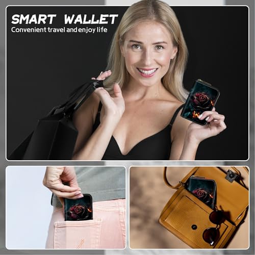Image of Cute Credit Card Holder with Zipper, Burning Rose RFID-Blocking Card Case Small Wallet for Women Men, Multi-slot Card Organizer Case Travel Accordion Wallet