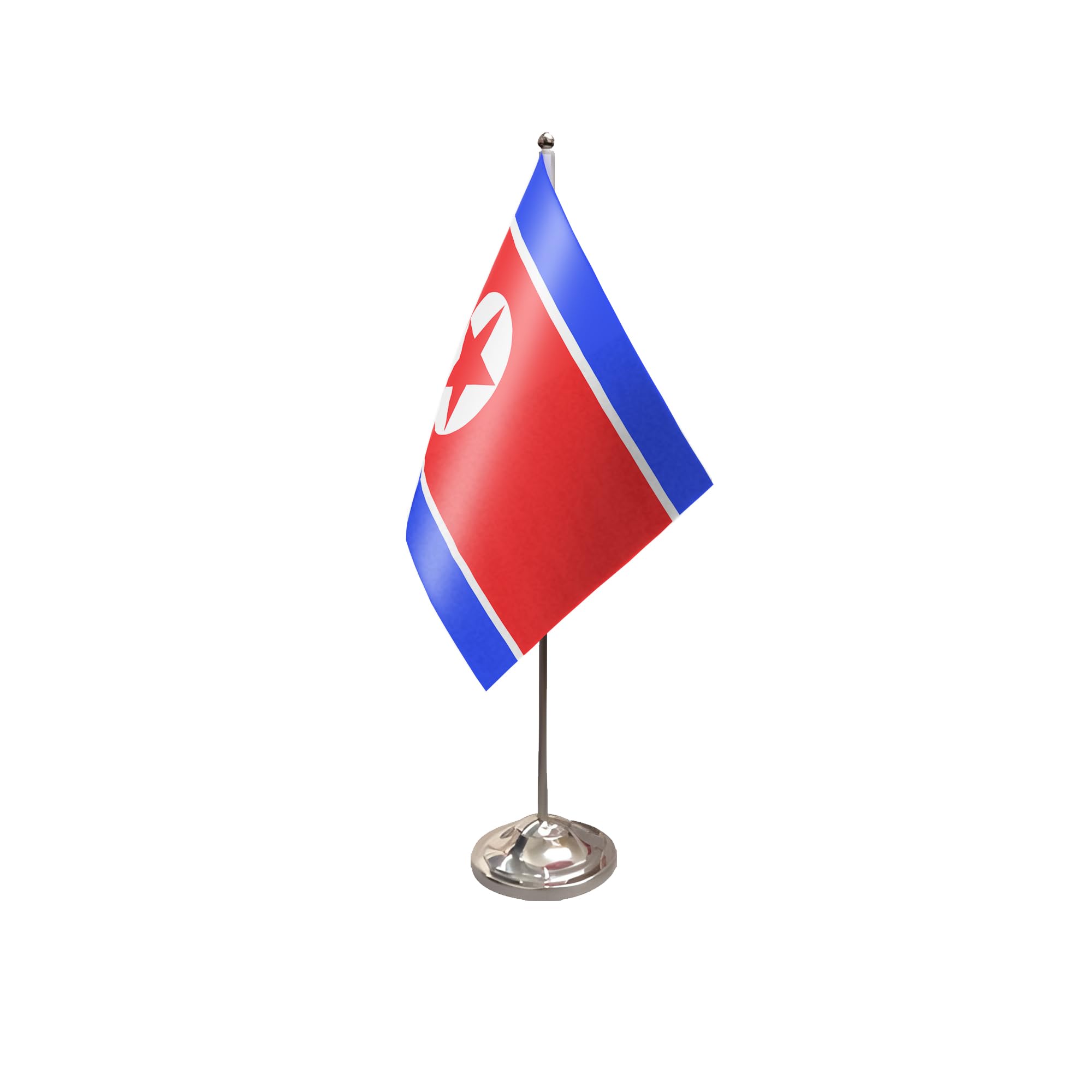 Flagtex Korea North Satin Table Flag With Chrome Pole & Base