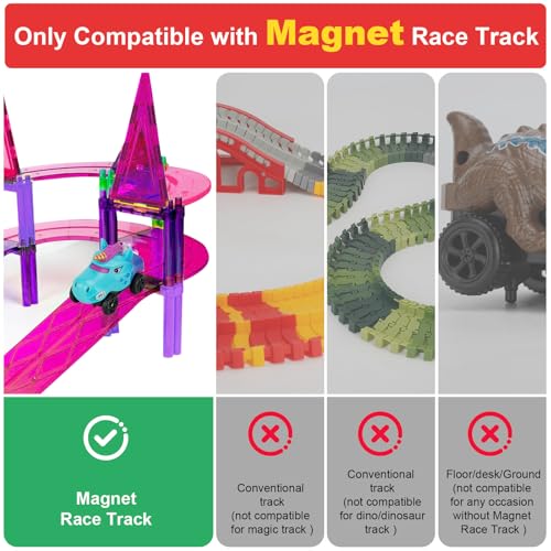 Magnetic Track Cars Replacement Only,Only Compatible with Magnetic Car Tracks for Kids Ages 3+, Flex Track Race cars Accessories Construction Building Kits for Magnet Tracks Glow in the Dark (4pack)