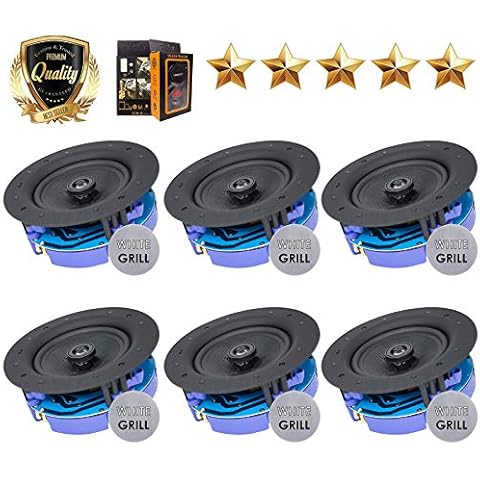 Package: Gravity Premium SG-6Hi 6.5” 1200 Watts Flush Mount in-Wall in-Ceiling 2-Way Universal Home Speaker System with PP Cone Titanium Tweeter Stereo Sound (6 Speakers Included) Cover
