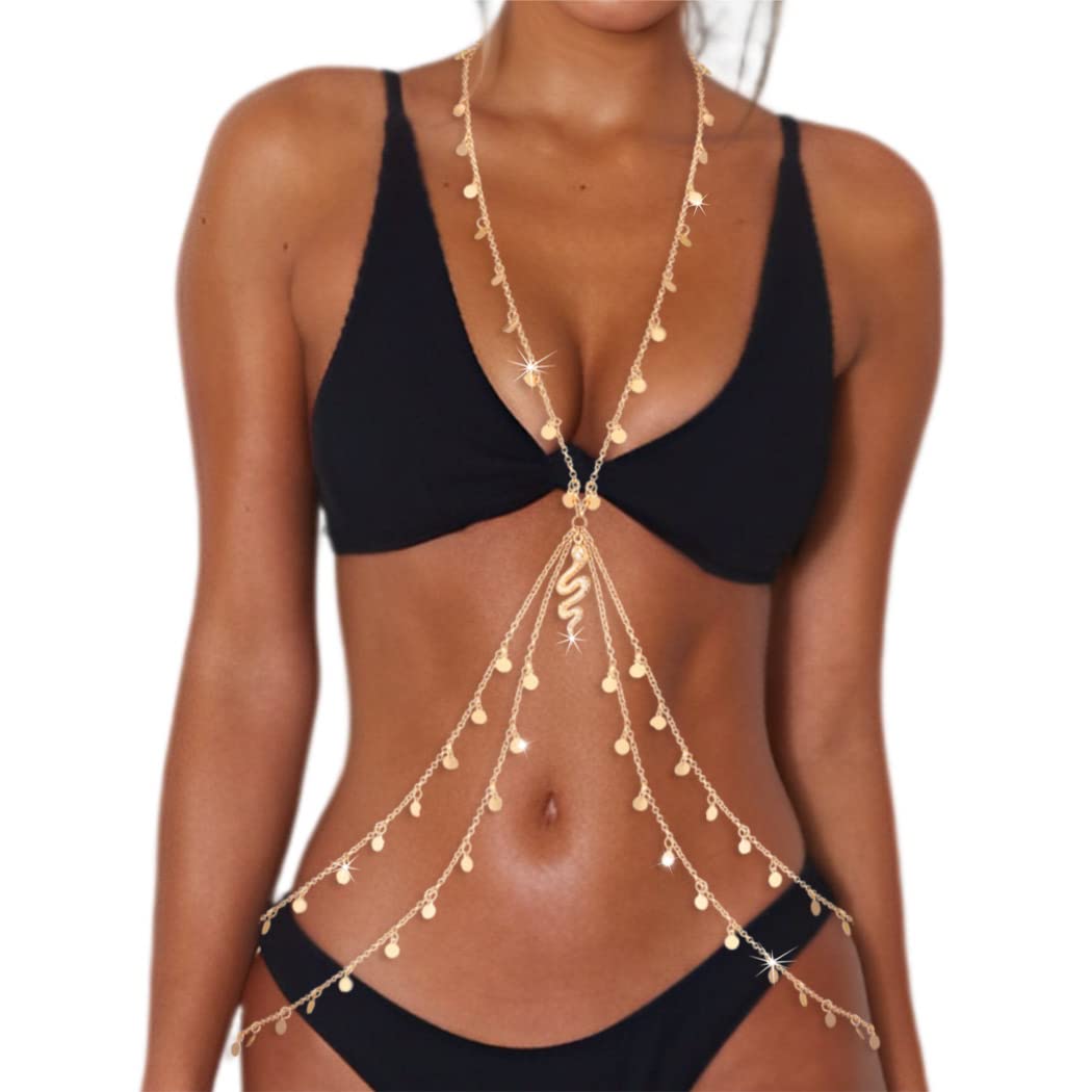 Cosydays Gold Body Chain Sequins Belly Chains Layered Beach Bikini Body Chains for Women (Gold)