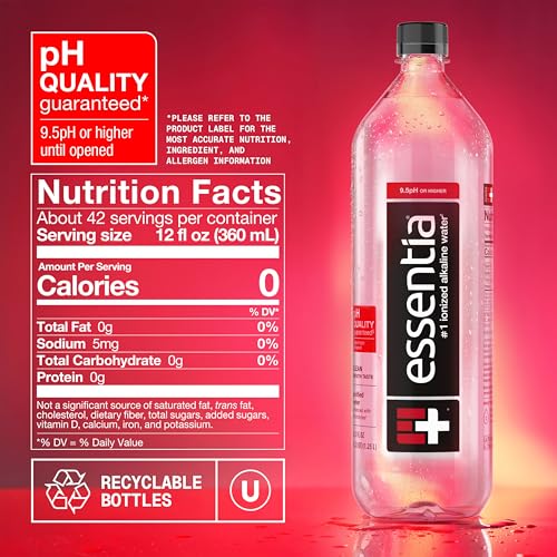 Image of Essentia Water LLC , 99.9% Pure, Infused with Electrolytes for a Smooth Taste, pH 9.5 or Higher; Ionized Alkaline Water, Black, 42.3 Fl Oz (Pack of 12)