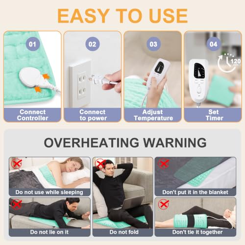 Image of Heating Pad,Electric Heating Pads,Heating Pad for Back,LightGreen,24x12 Inch