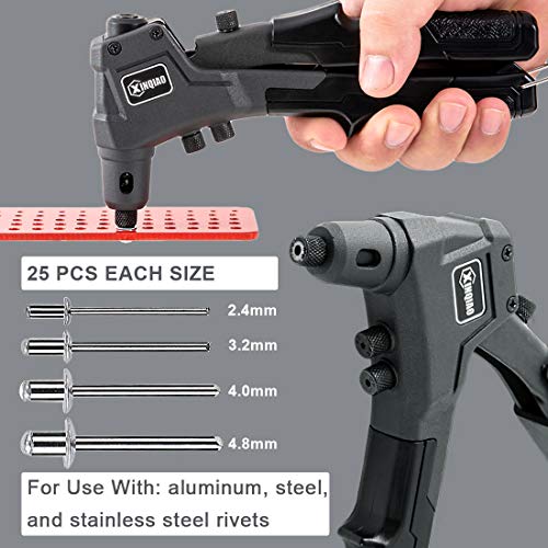 Xinqiao Rivet Gun Kit With 100 Pcs Rivets, Hand Riveter Set For Metal With 4 Tool-Free Interchangeable Heads (Rivet Gun-100 Pcs Rivets) #TOP4