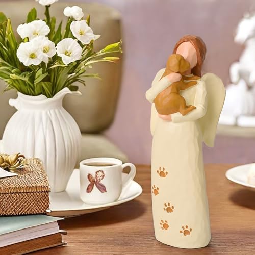 Cuayaes Hunde Engel Figur Geschenk für Hundebesitzer,Erinnerung Hund Geschenk Freundschaft Schutzengel Figur, Handbemalte Harz Hunde Deko für Frau Hundeliebhaber