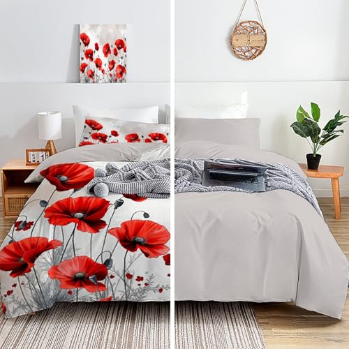 Parure de couette 140x200 rouge grisâtre en microfibres pour lit 1 personne - 6