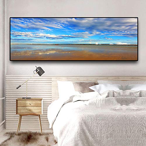 Toile murale panorama sable mer déco grand salon sans cadre 60x180