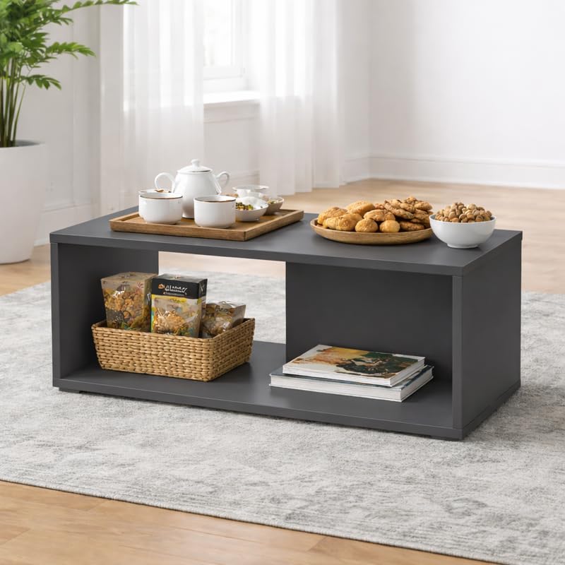 Image of Wooden Coffee Table for Living Room | Centre Table | Tea Table | Small Side Table | Center Table for Drawing Room | Modern Home Furniture Table | DIY | Color-Grey | Size-90x50x45 Cm